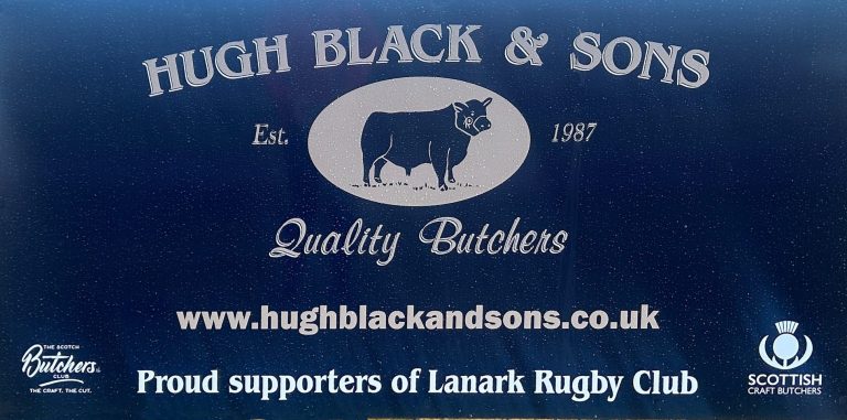 Summit Platforms Board Logo of Summit Platforms supporting Lanark Rugby Club, featuring equipment icons and a QR code.